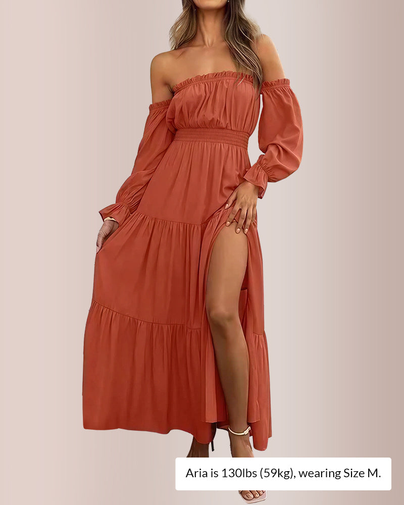 Curvvvy® Boho Off-Shoulder Smocked Maxi Dress