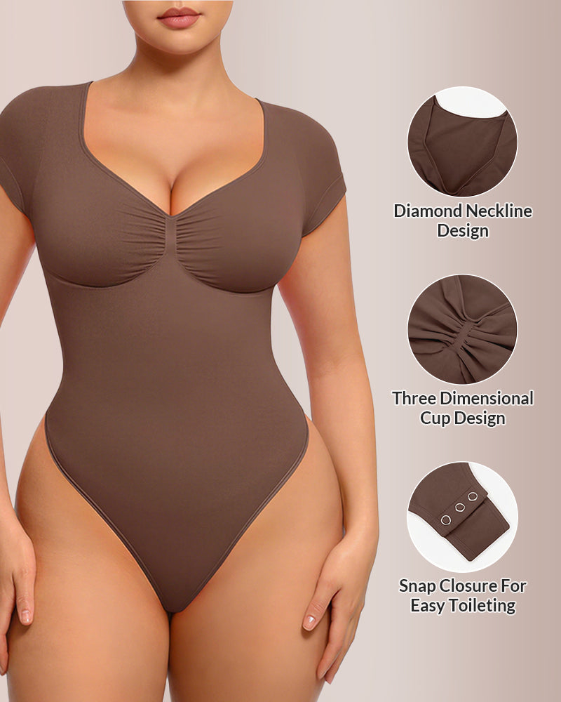 Curvvvy® Seamless Short Sleeve Thong Bodysuit