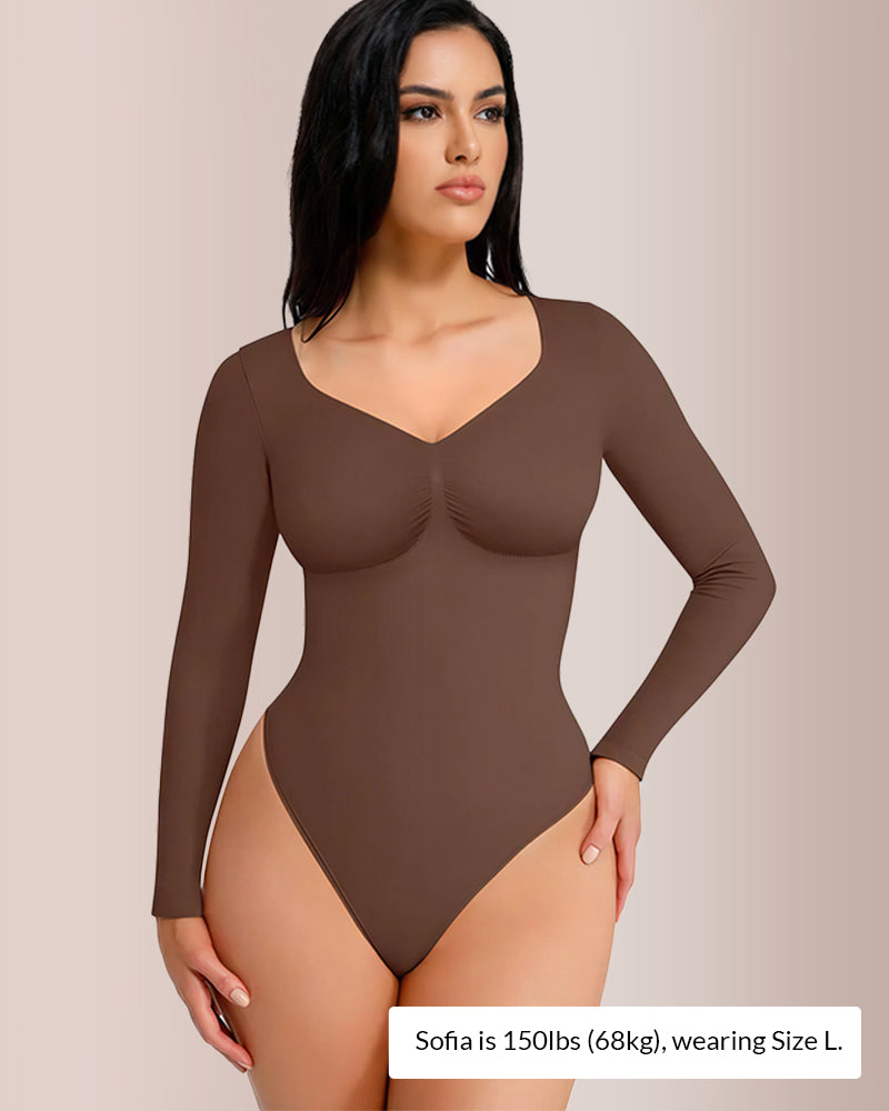 Curvvvy® Seamless Long Sleeve Shaping Thong Bodysuit