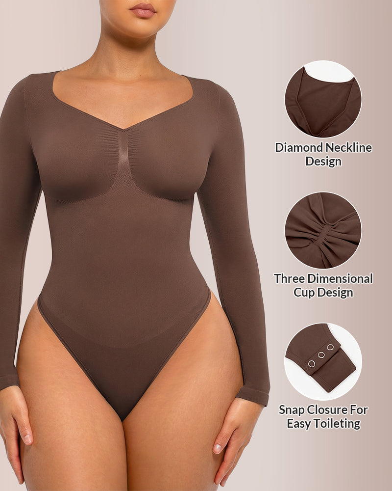 Curvvvy® Seamless Long Sleeve Shaping Thong Bodysuit