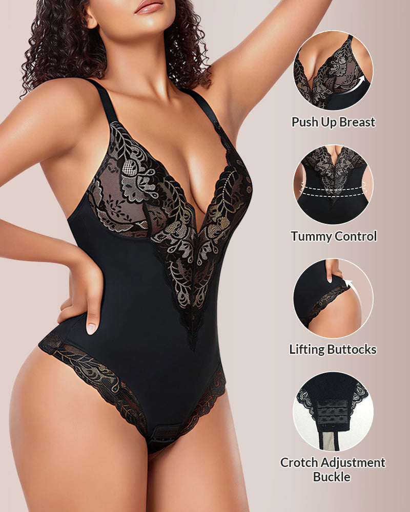 Curvvvy® V-neck Lace Shapewear Bodysuit