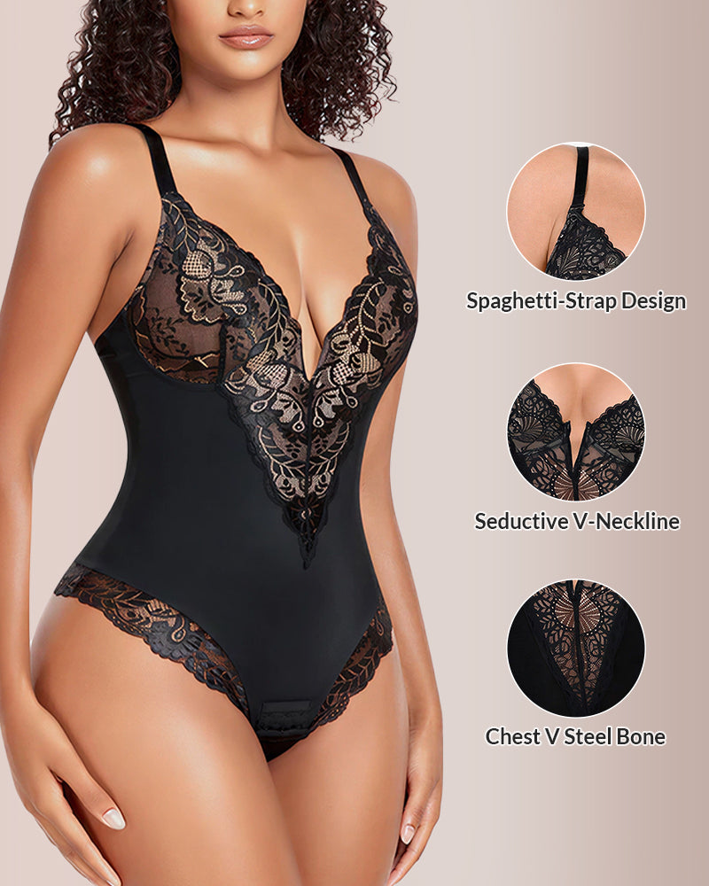 Curvvvy® V-neck Lace Shapewear Bodysuit