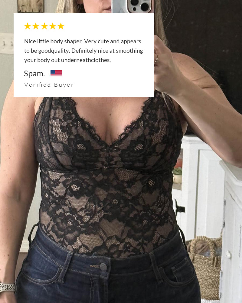 Curvvvy® Luxurious Deep V Floral Lace Bodysuit Lingerie