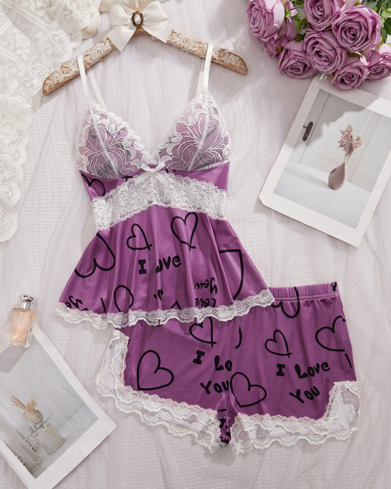 Curvvvy® BlossomLace – Lace-Trim Cami & Shorts Pajama Set