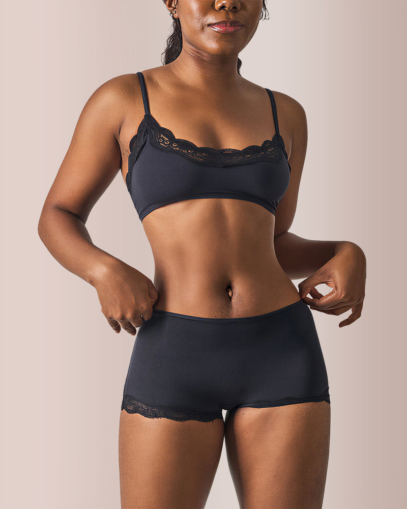 Curvvvy® Women's Lace Trim Wirefree Lightweight Underwear Set