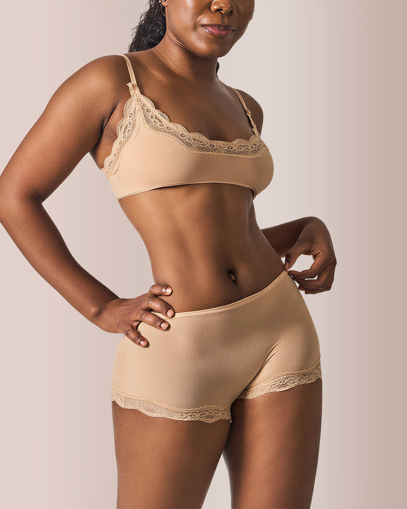 Curvvvy® Women's Lace Trim Wirefree Lightweight Underwear Set