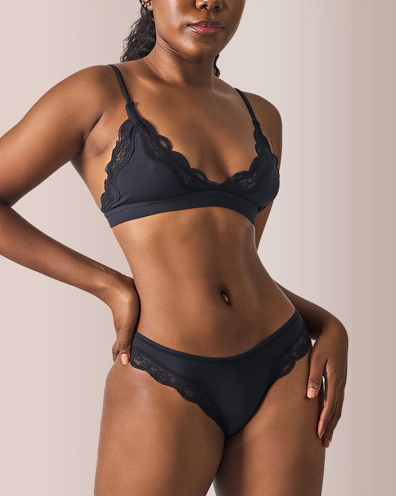 Curvvvy® Women's Lace Trim Wirefree Lightweight Underwear Set