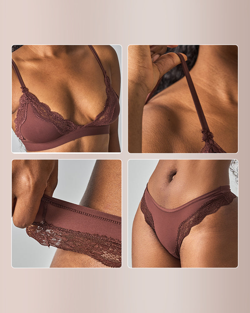 Curvvvy® Women's Lace Trim Wirefree Lightweight Underwear Set