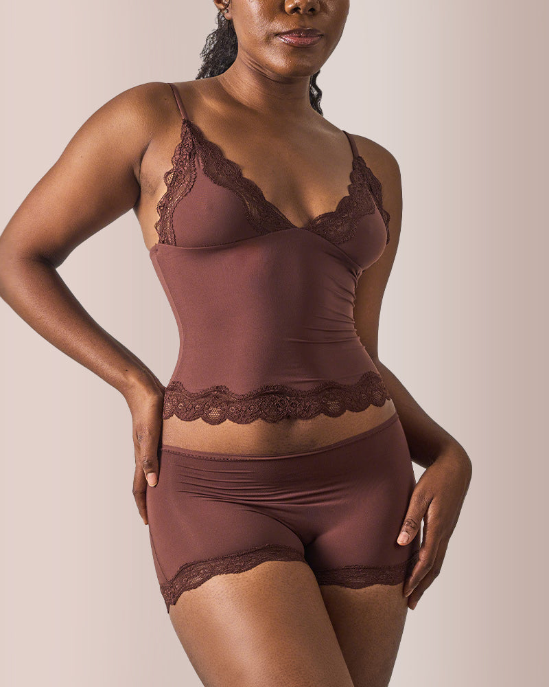 Curvvvy® Women's Lace Trim Wirefree Lightweight Underwear Set