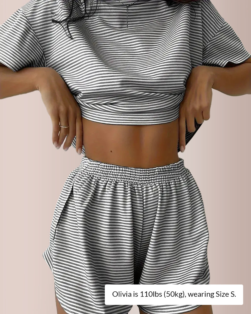 Curvvvy® Striped Tee & Split Shorts PJ Set