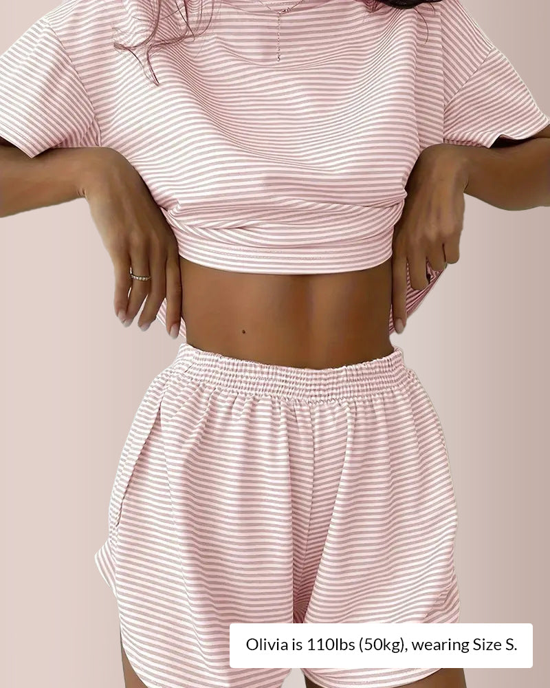 Curvvvy® Striped Tee & Split Shorts PJ Set