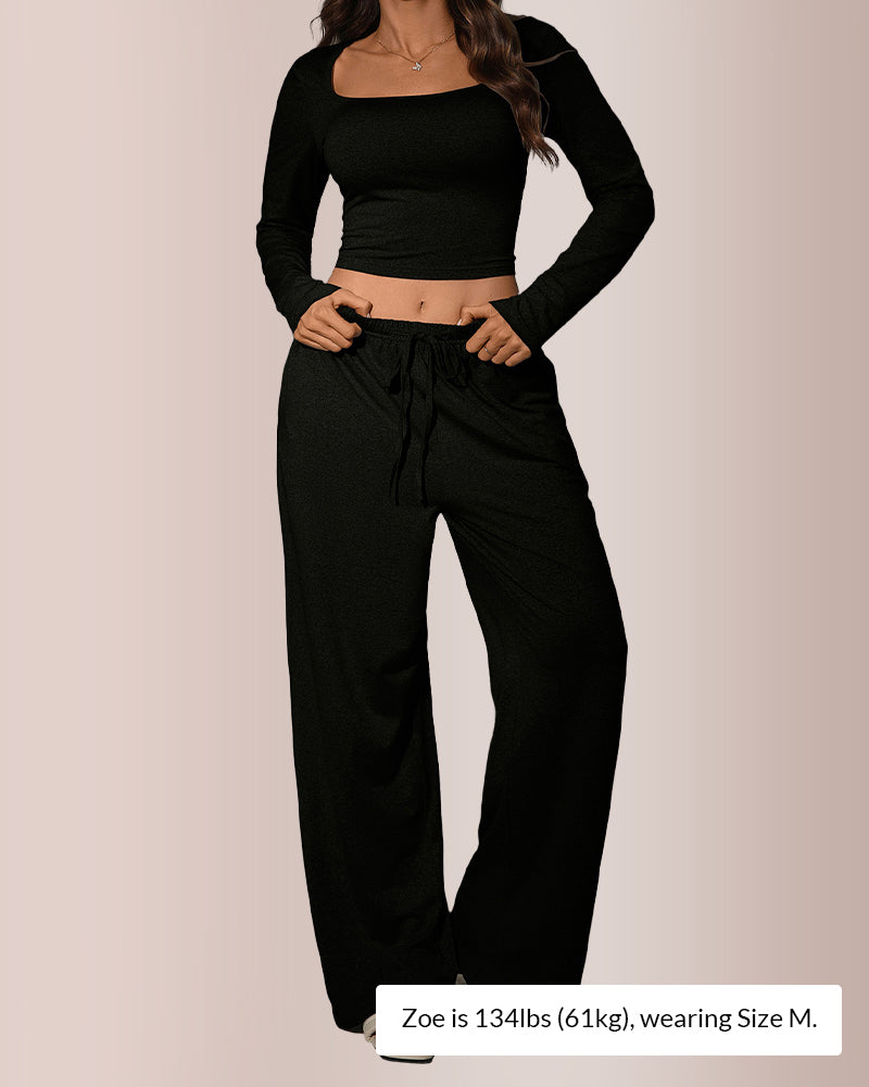 Curvvvy® Square Neck Crop Top & Wide Leg Pants Set