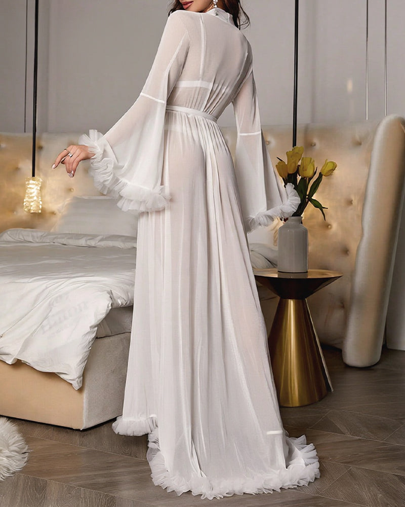 Curvvvy® Sheer Ruffled Sleeve Nightgown Set