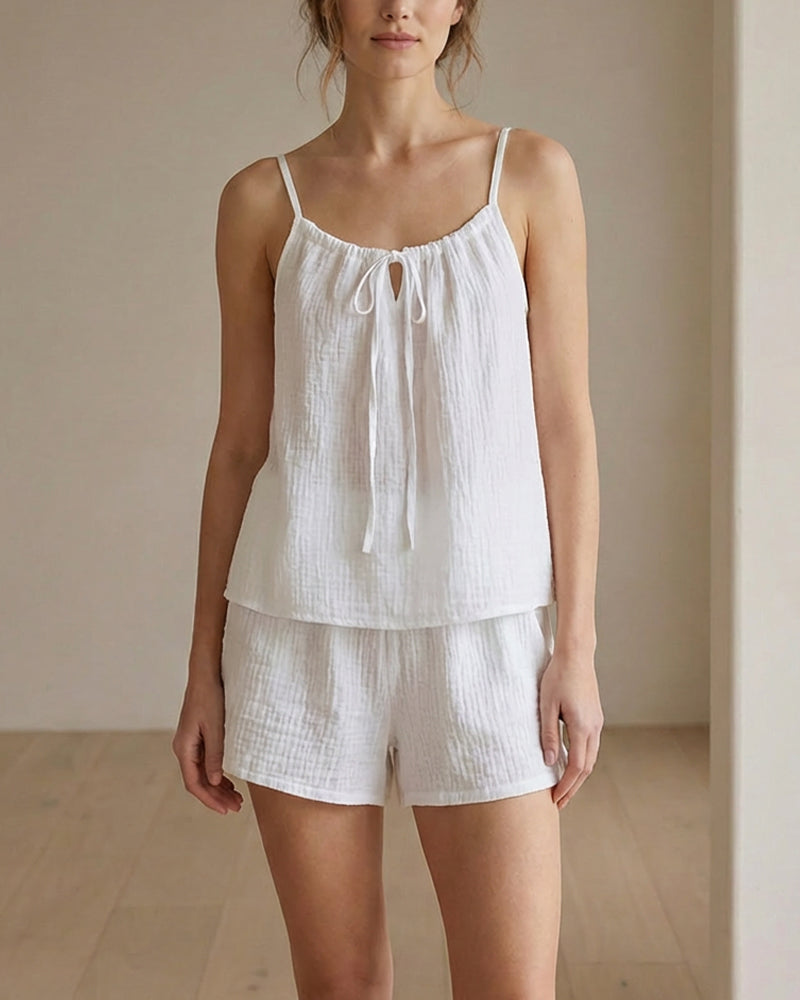 Curvvvy® Lightweight Crinkle Cotton Cami & Shorts Loungewear Set