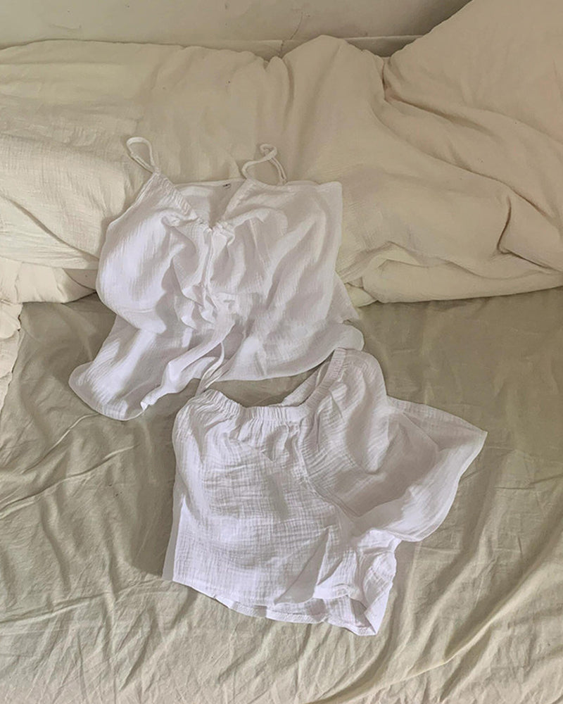 Curvvvy® Lightweight Crinkle Cotton Cami & Shorts Loungewear Set