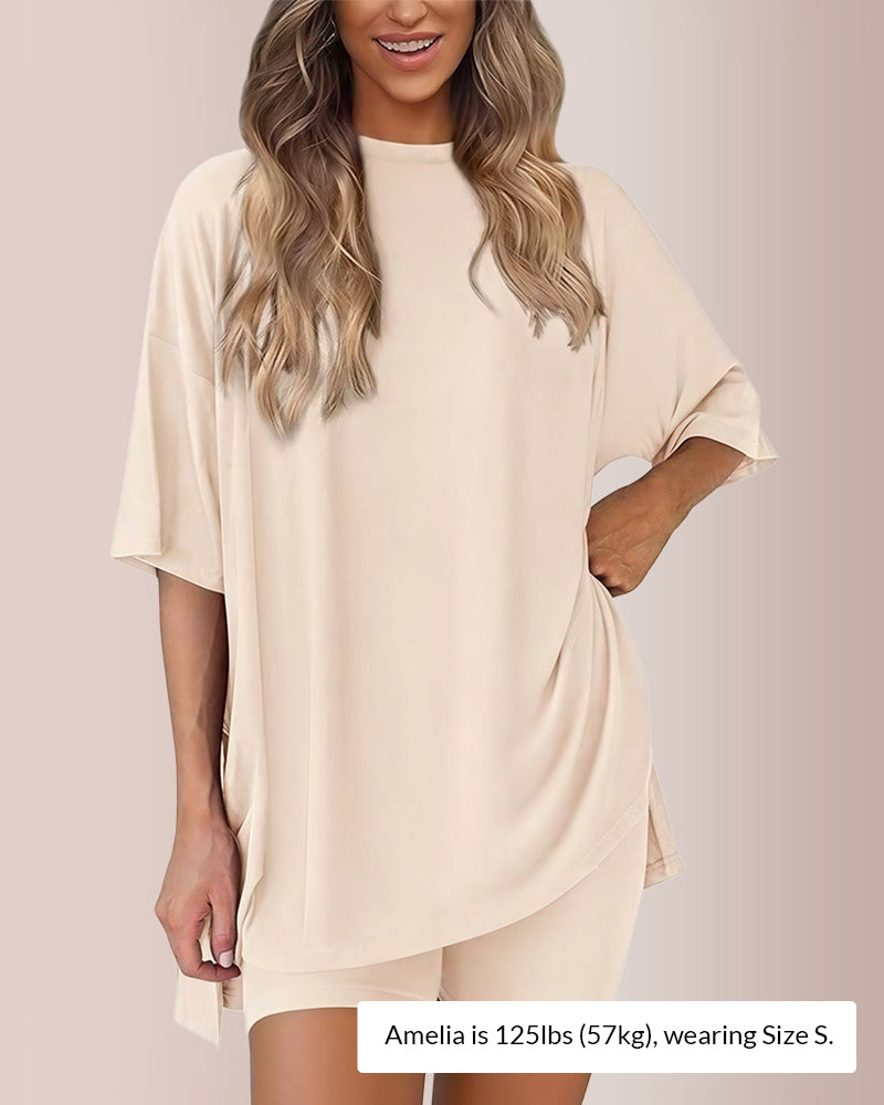 Curvvvy® Oversized Tee & Biker Shorts Lounge Set