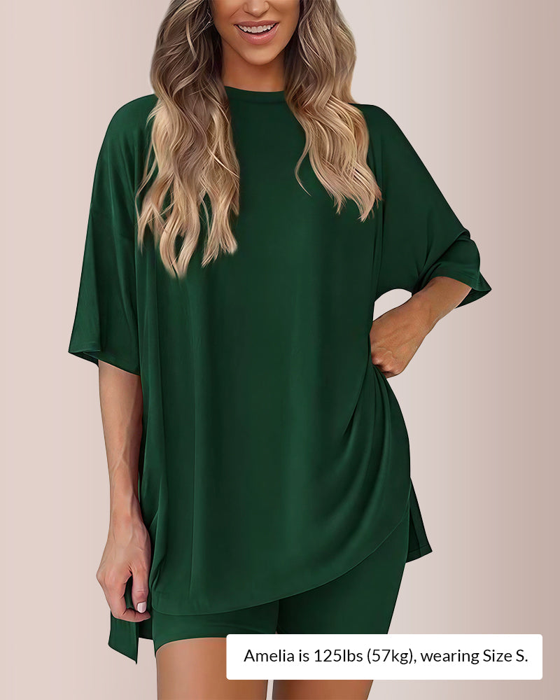 Curvvvy® Oversized Tee & Biker Shorts Lounge Set