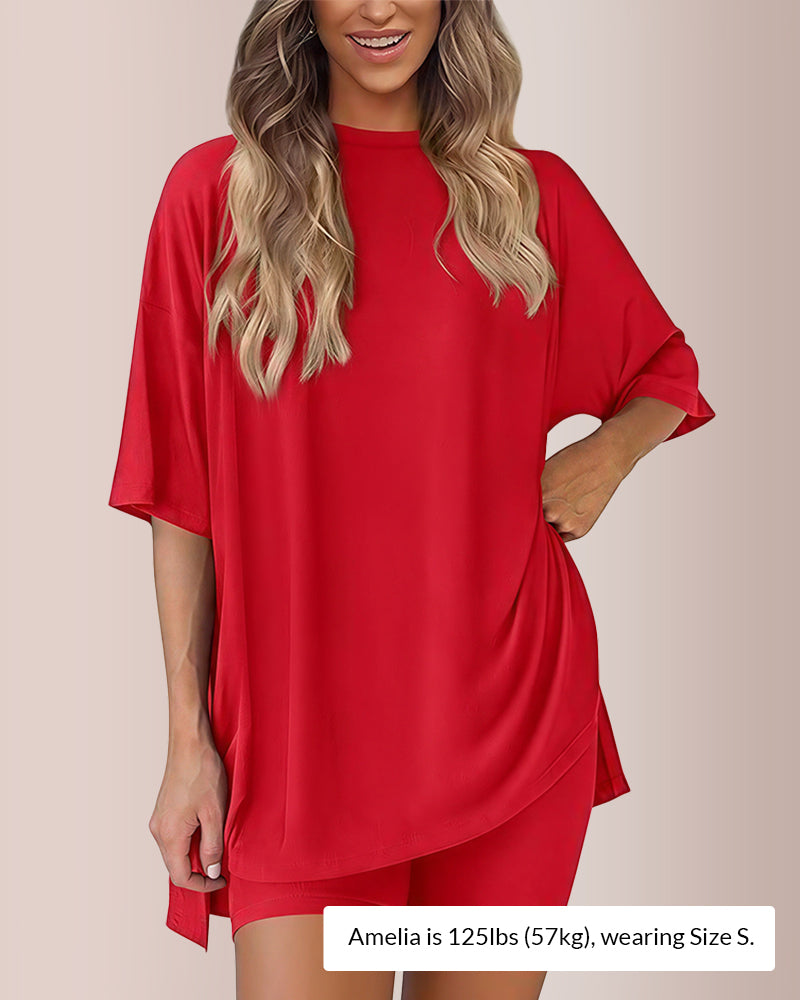 Curvvvy® Oversized Tee & Biker Shorts Lounge Set