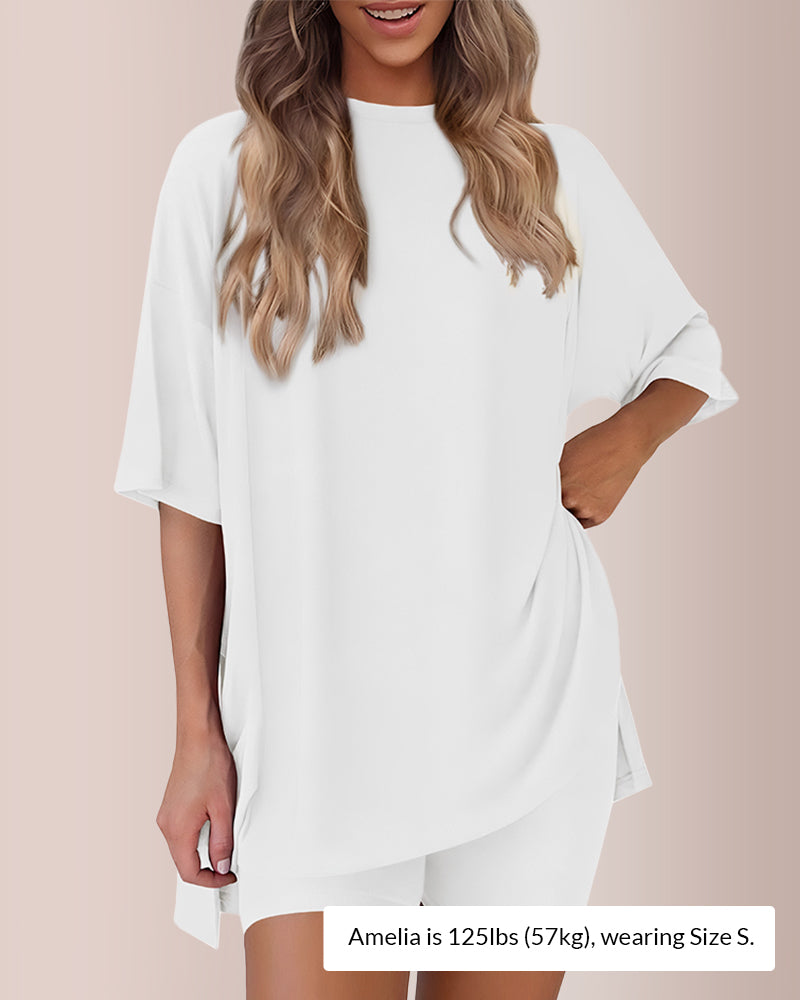 Curvvvy® Oversized Tee & Biker Shorts Lounge Set