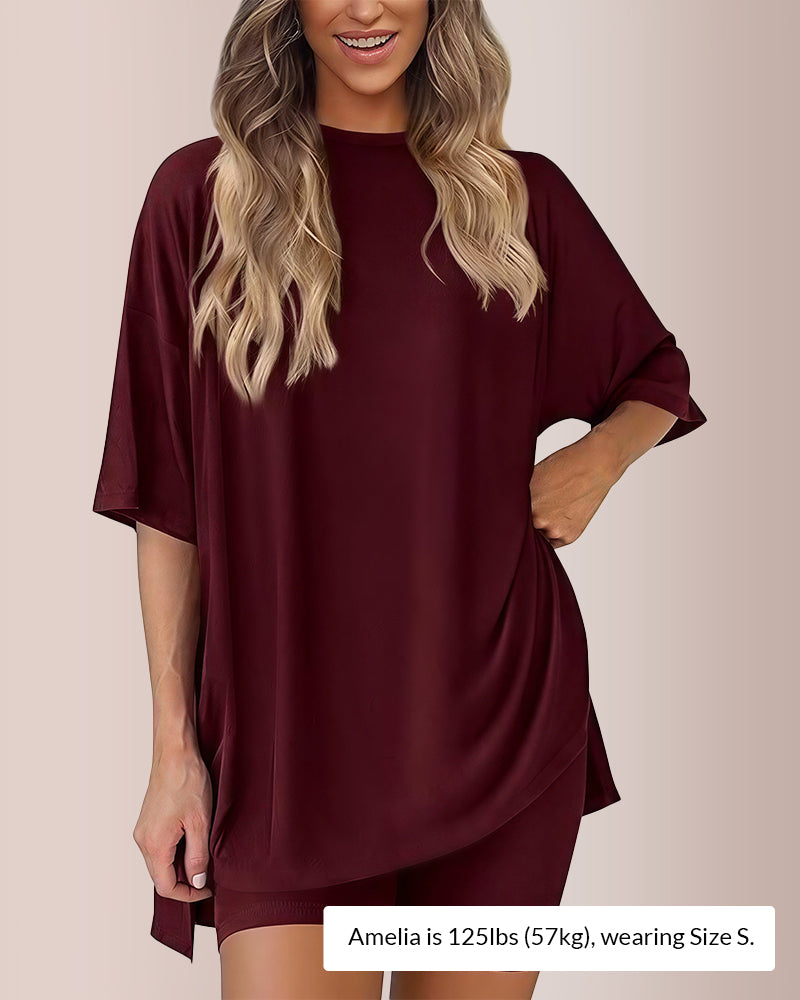 Curvvvy® Oversized Tee & Biker Shorts Lounge Set