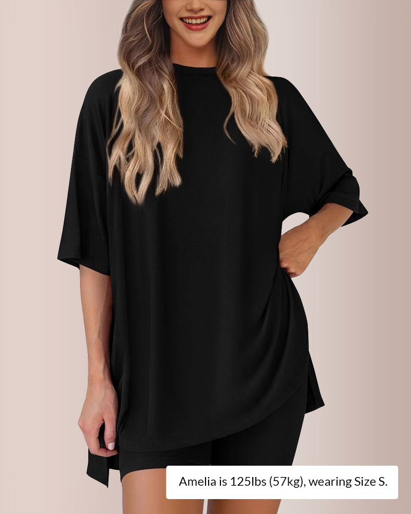 Curvvvy® Oversized Tee & Biker Shorts Lounge Set