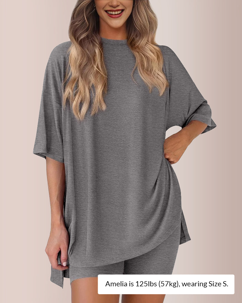 Curvvvy® Oversized Tee & Biker Shorts Lounge Set