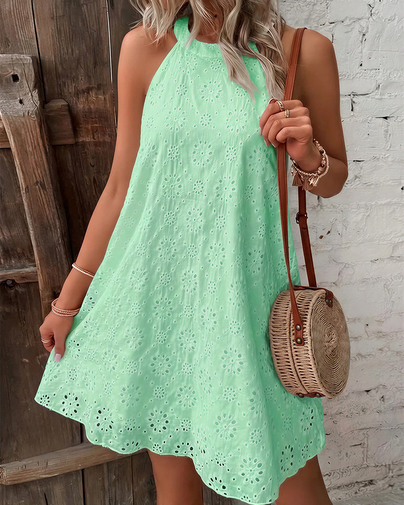 Curvvvy® Openwork Halter Neck A-Line Dress