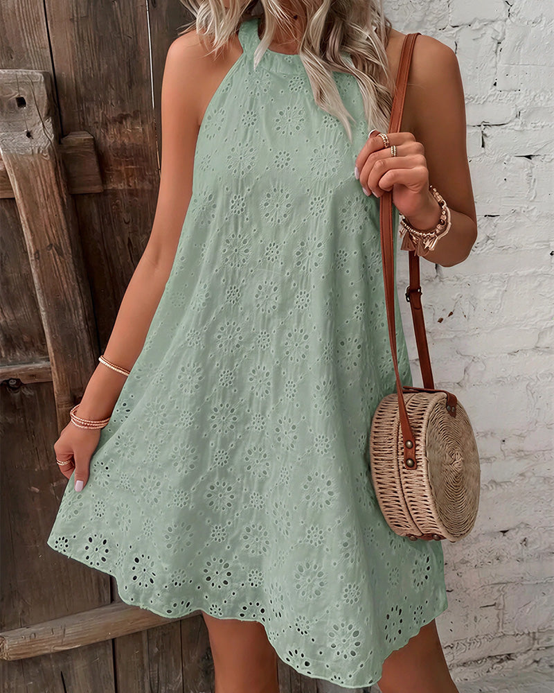 Curvvvy® Openwork Halter Neck A-Line Dress