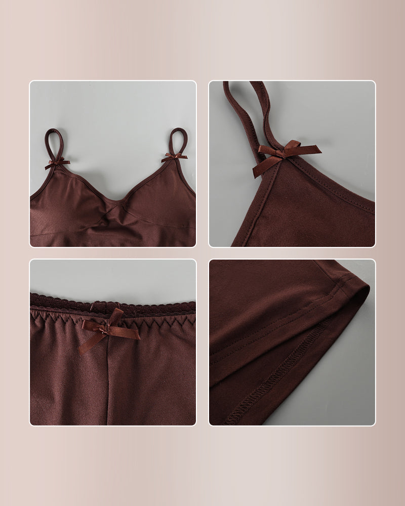 Curvvvy® Butterfly Bow Ribbed Knit Cami and Shorts Set