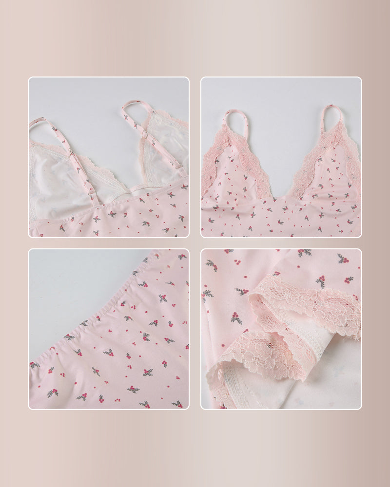 Curvvvy® Dreamy Petal Pink Lace Patchwork Loungewear Set