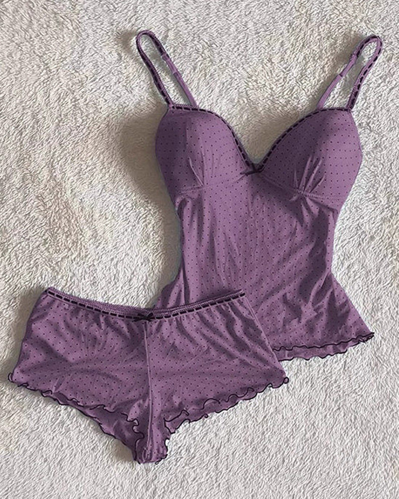 Curvvvy® Hot Girl Summer Ruffled Dot Print Sleepwear set
