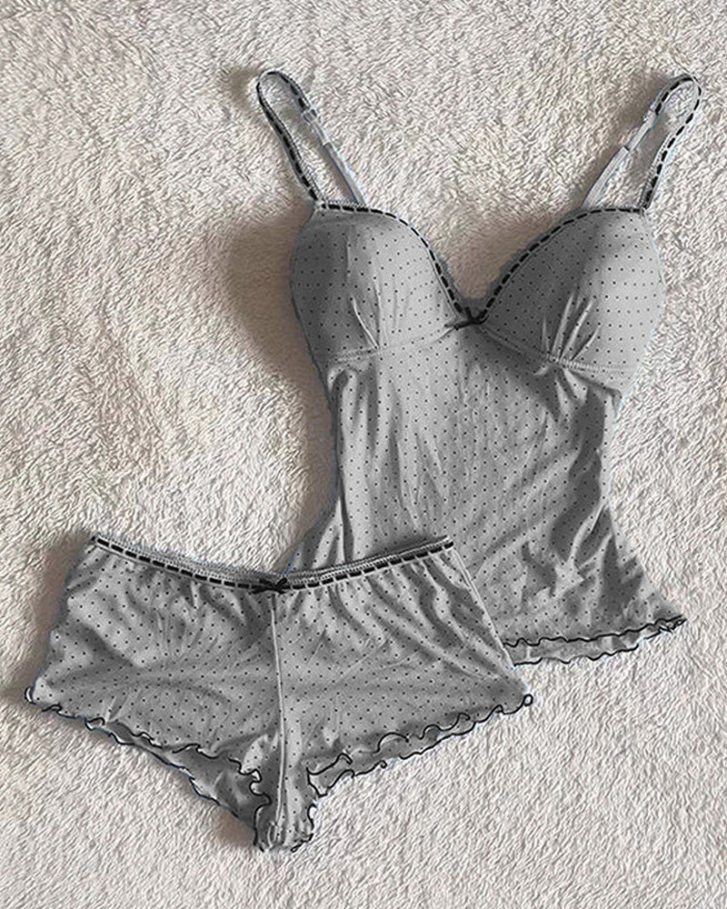 Curvvvy® Hot Girl Summer Ruffled Dot Print Sleepwear set