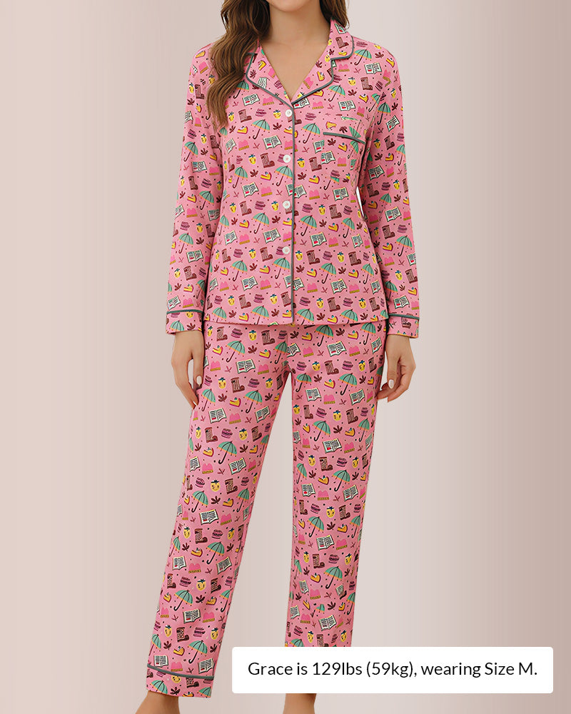 Curvvvy® Long-Sleeved Buttoned Wide-Leg Pajama Set
