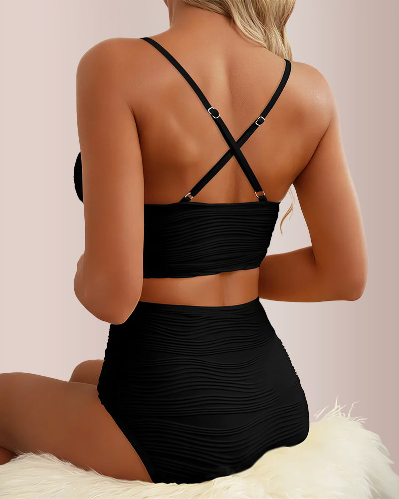 Curvvvy® U-Wire Cutout High-Waist Textured Bikini Set
