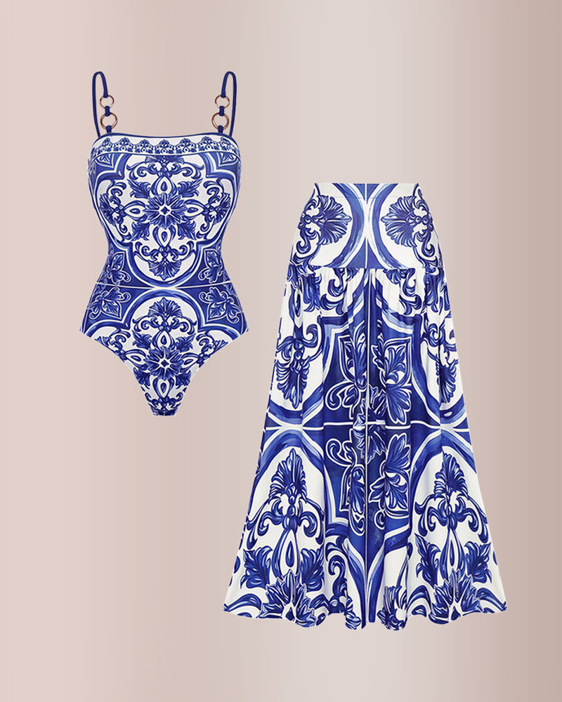 Curvvvy® Majolica Print Sling One-Piece Swimwear