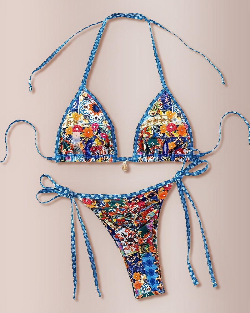 Curvvvy® Blue Gradient Print String Bikini Swimwear