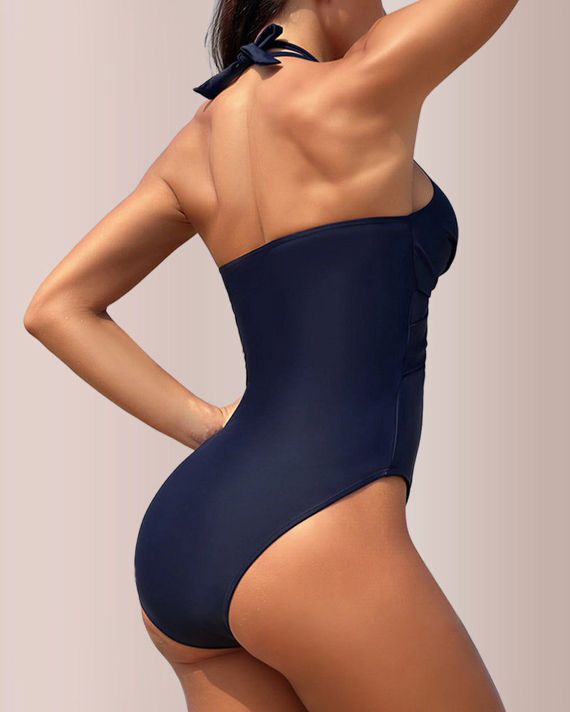 Curvvvy® Criss-Cross Mesh Halter One-Piece Swimwear