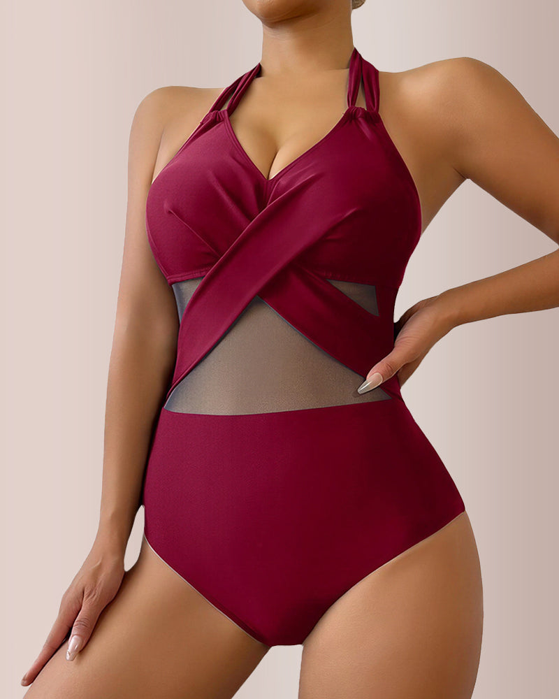 Curvvvy® Criss-Cross Mesh Halter One-Piece Swimwear