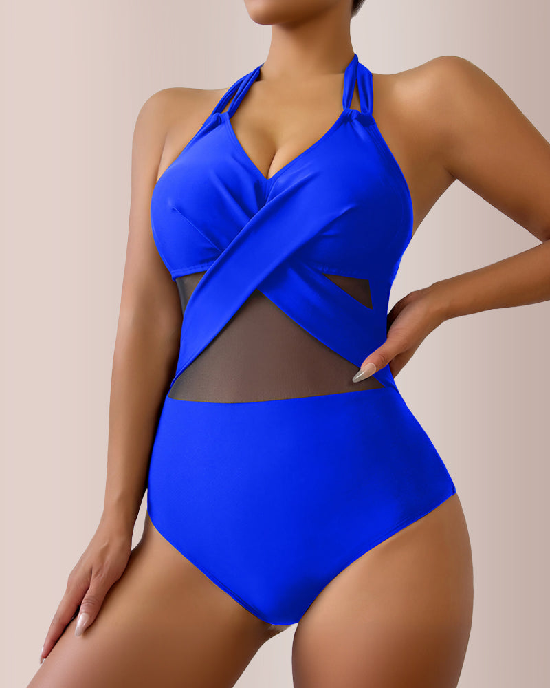Curvvvy® Criss-Cross Mesh Halter One-Piece Swimwear