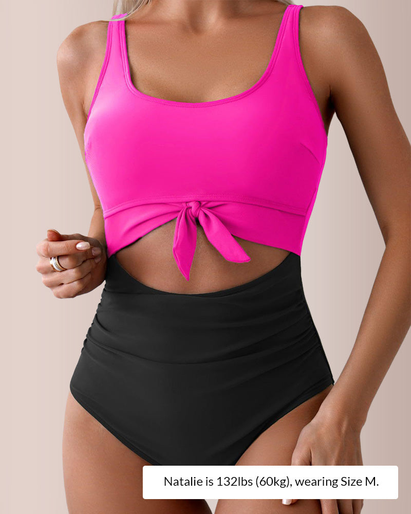 Curvvvy® Ruched Tie-Knot Tummy Control One-Piece Swimsuit