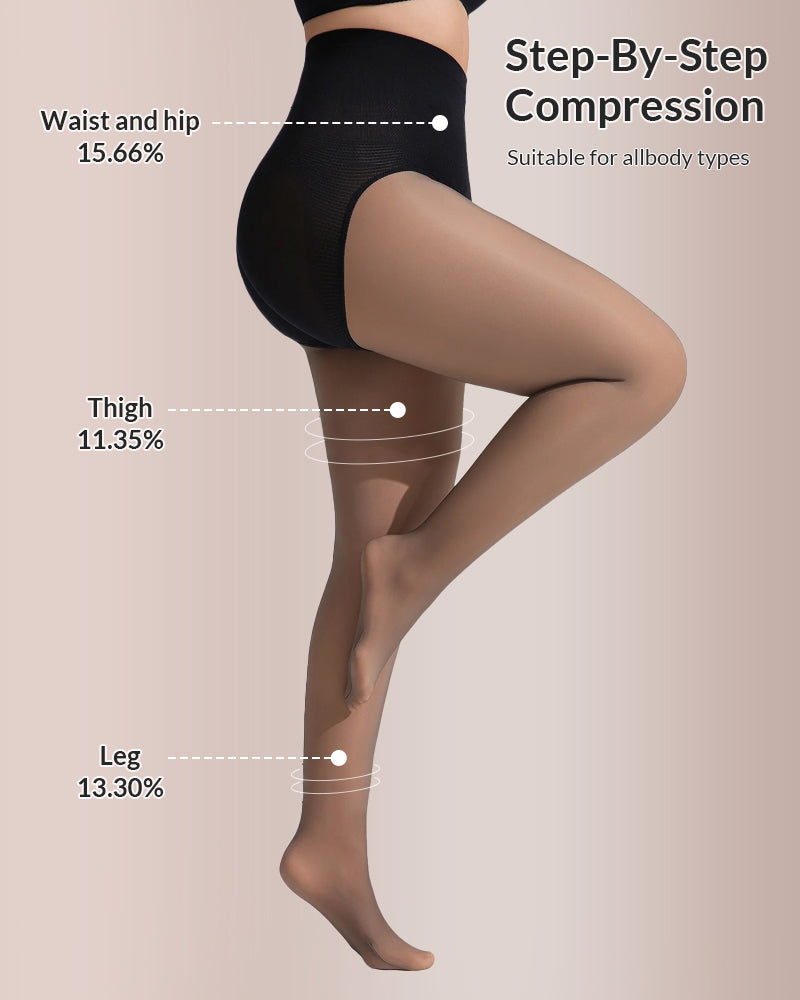 Curvvvy® Semi-Sheer Black High-Waist Shaping Tights – Thin & Fleece-Lined Curvvvy-US