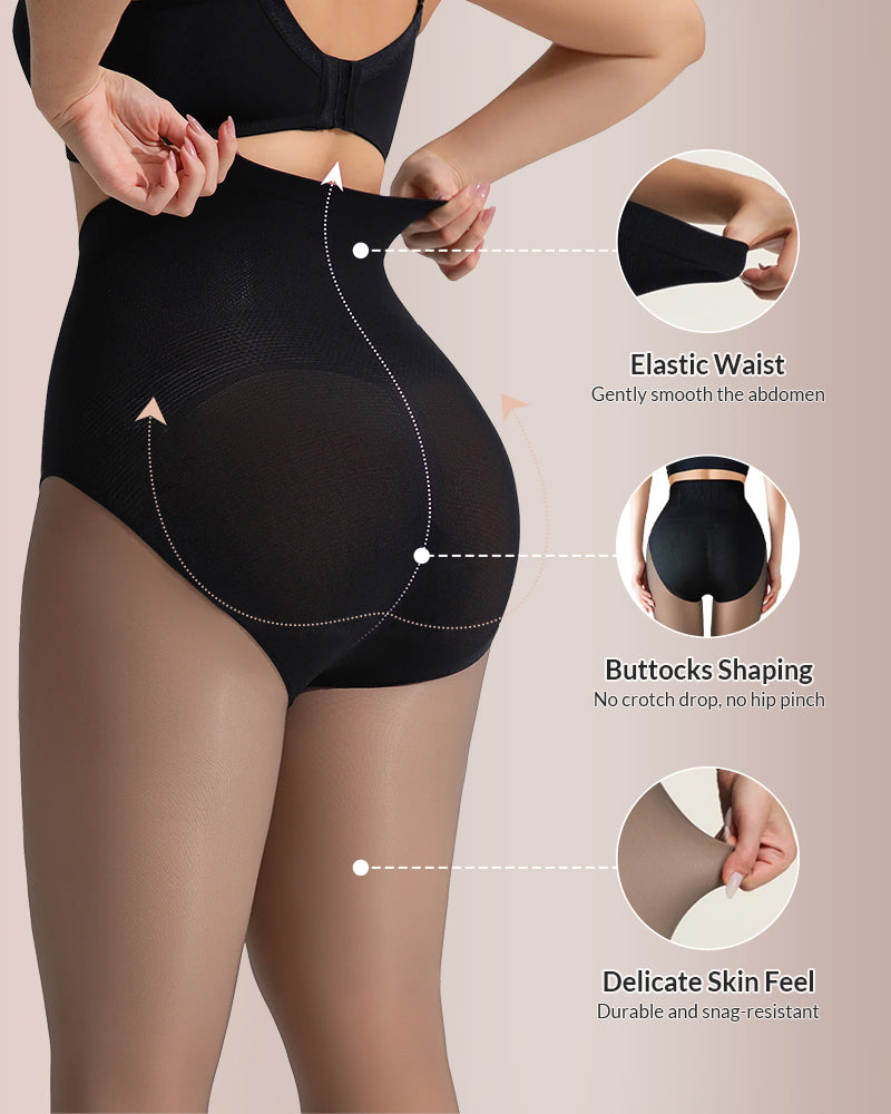 Curvvvy® Semi-Sheer Black High-Waist Shaping Tights – Thin & Fleece-Lined Curvvvy-US