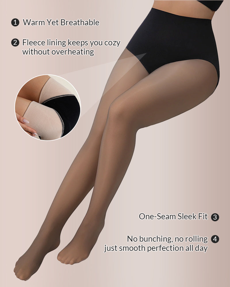 Curvvvy® Semi-Sheer Black High-Waist Shaping Tights – Thin & Fleece-Lined Curvvvy-US