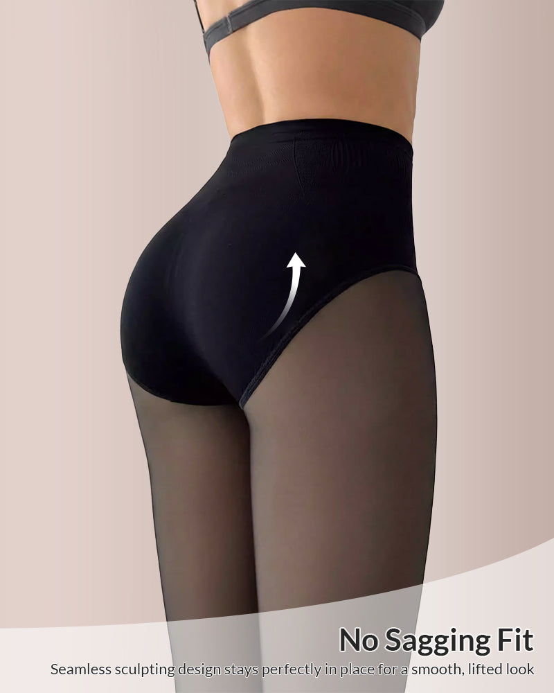 Curvvvy® Semi-Sheer Black High-Waist Shaping Tights – Thin & Fleece-Lined Curvvvy-US