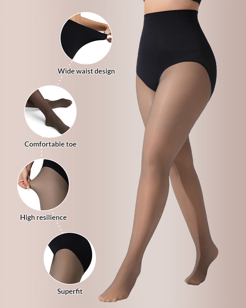 Curvvvy® Semi-Sheer Black High-Waist Shaping Tights – Thin & Fleece-Lined Curvvvy-US