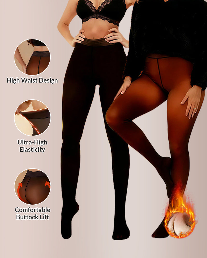 Curvvvy® Semi-Transparent Single Seam Fleece Lined Tights Curvvvy-US