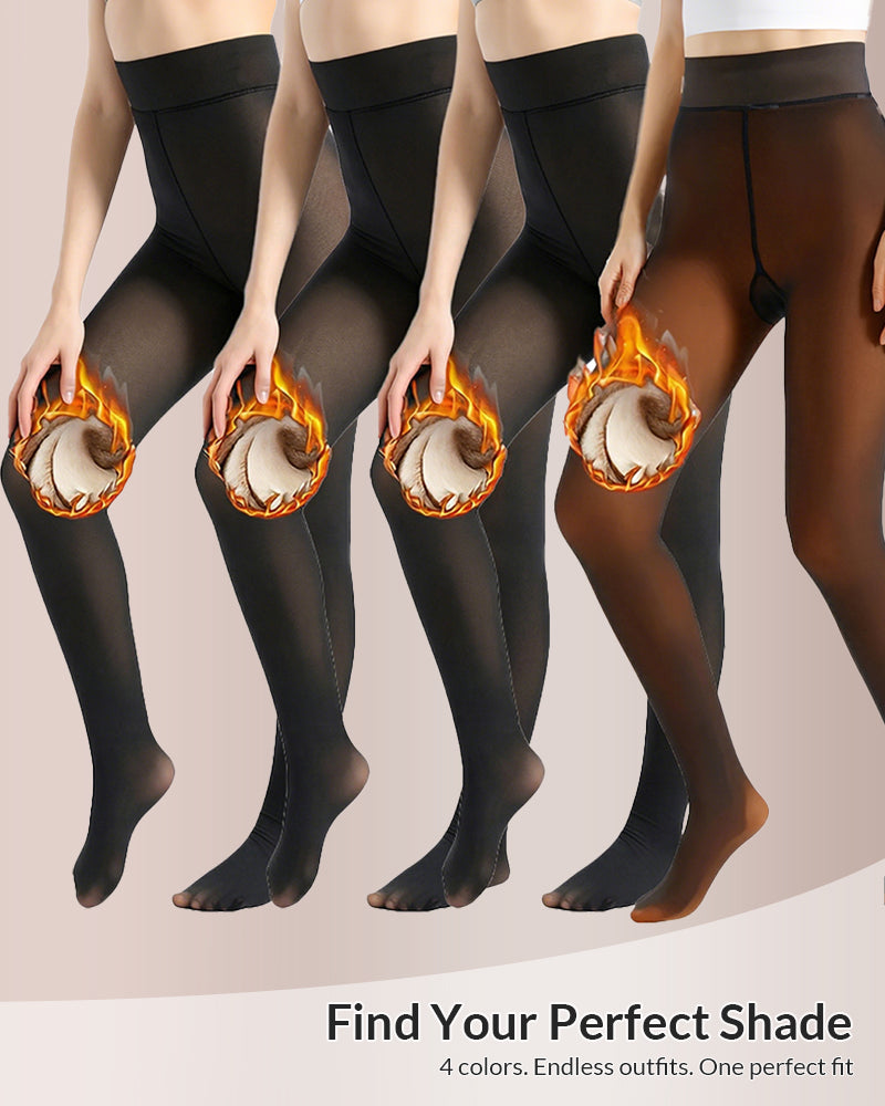 Curvvvy® Semi-Transparent Single Seam Fleece Lined Tights Curvvvy-US