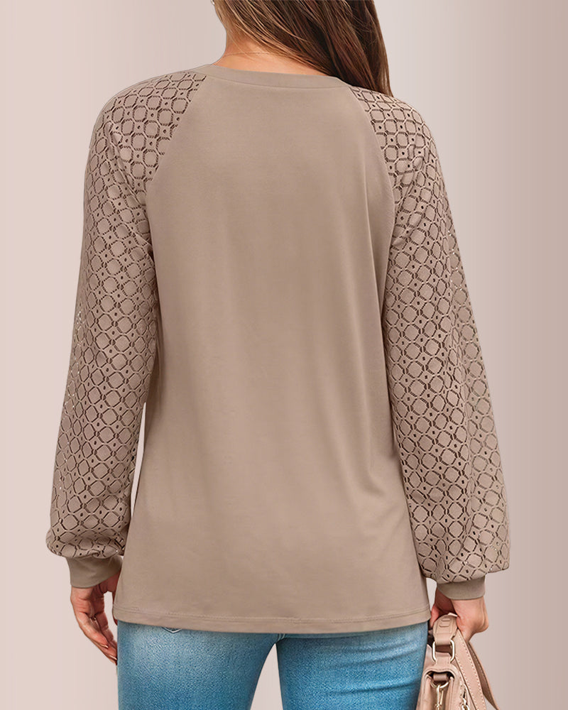 Curvvvy® Women’s Pleated Lace Long Sleeve Blouse