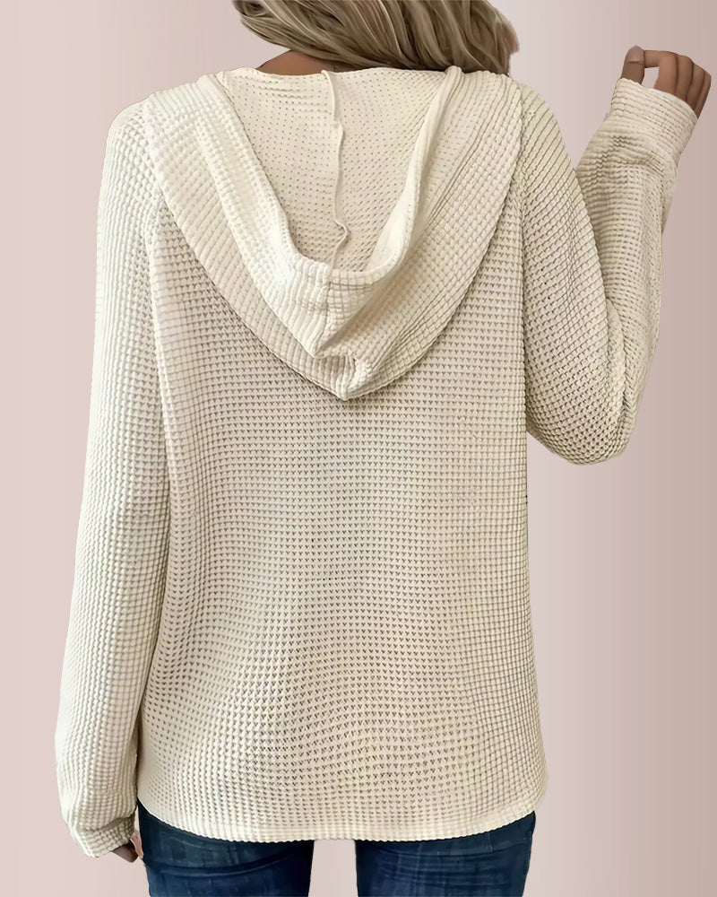 Curvvvy® Waffle Knit Half-Button Hooded Top