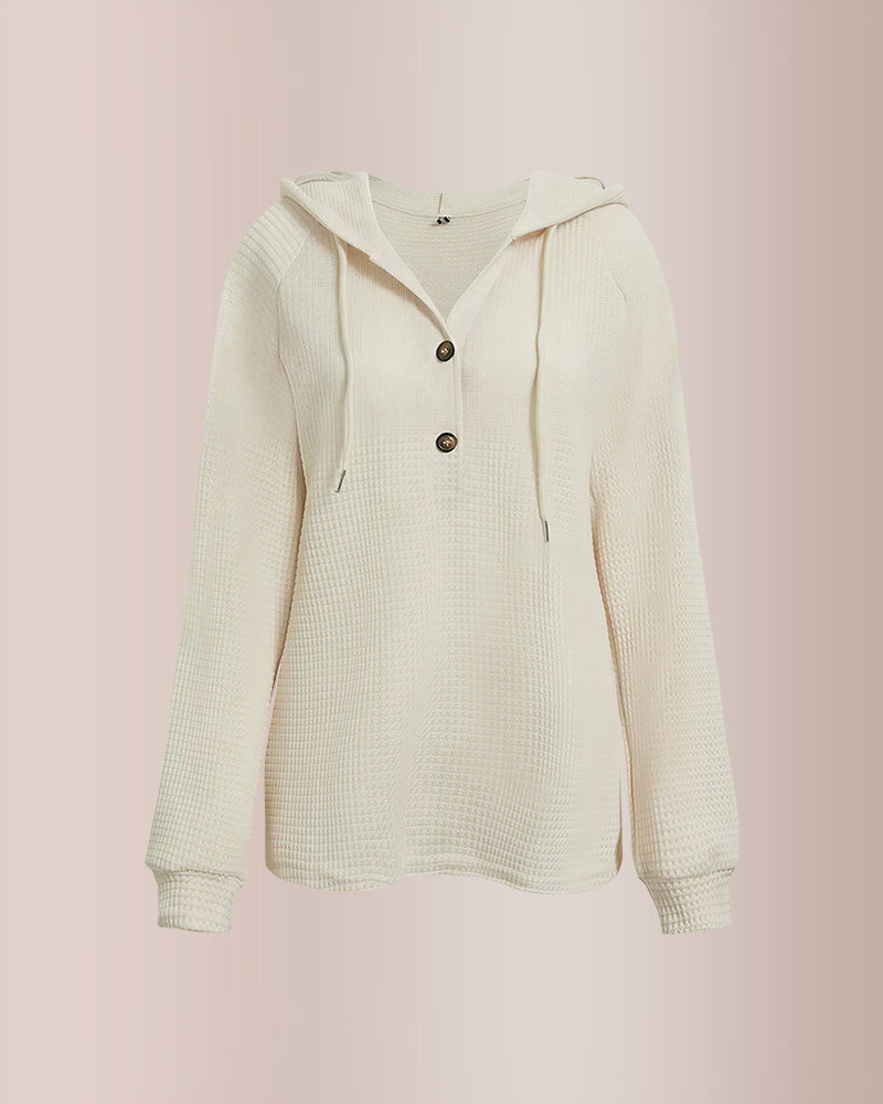 Curvvvy® Waffle Knit Half-Button Hooded Top
